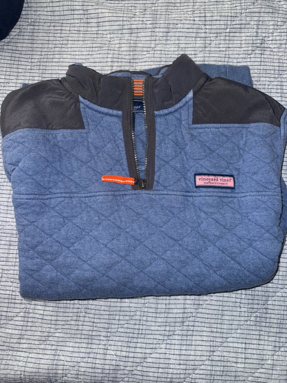 Vineyard Vines Navy and Black Quilted Half-Zip Pullover - Picture 2 of 4